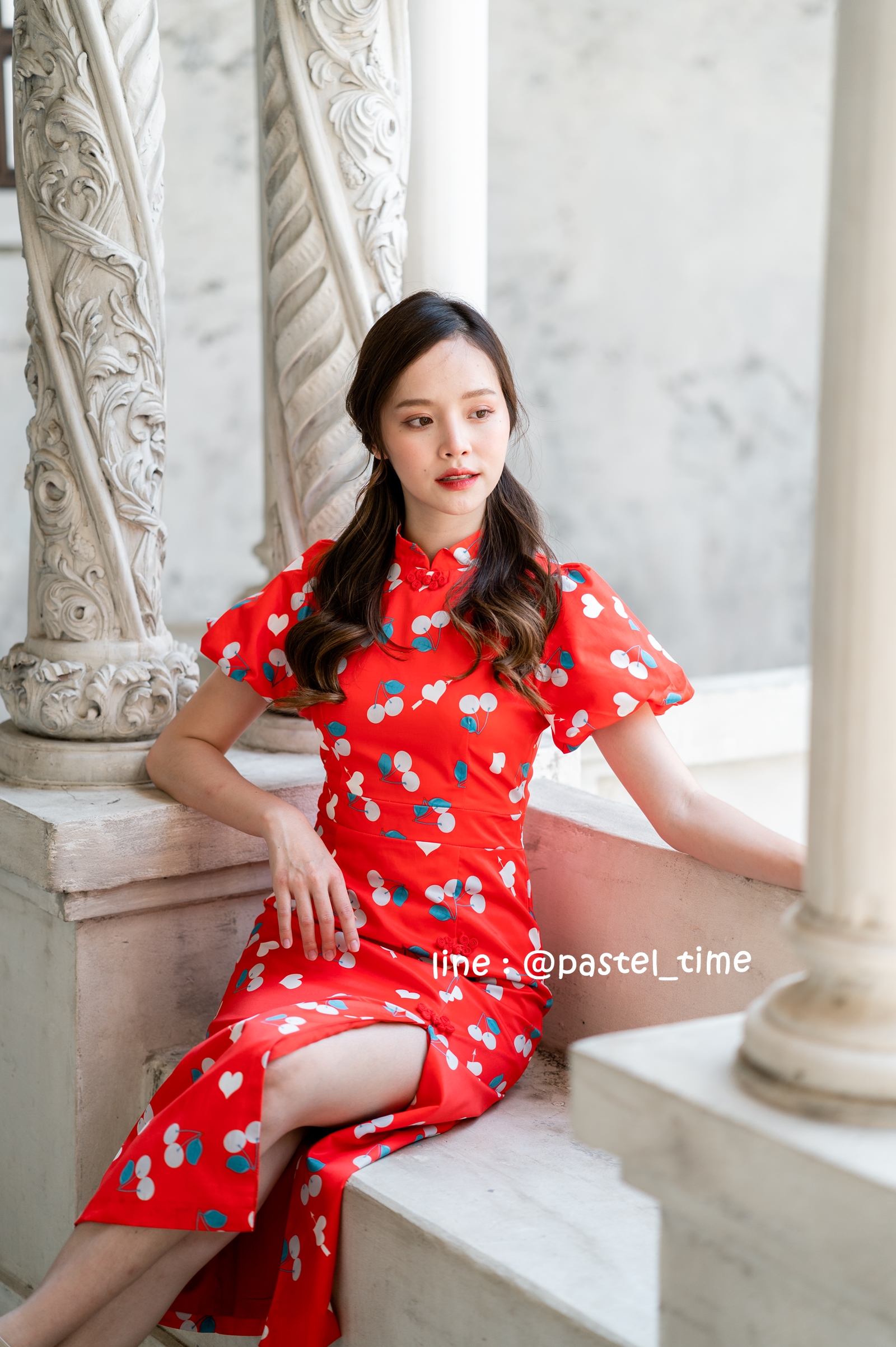 Cherry Ang Pao Dress เดรสกี่เพ้าคอจีนสีแดง