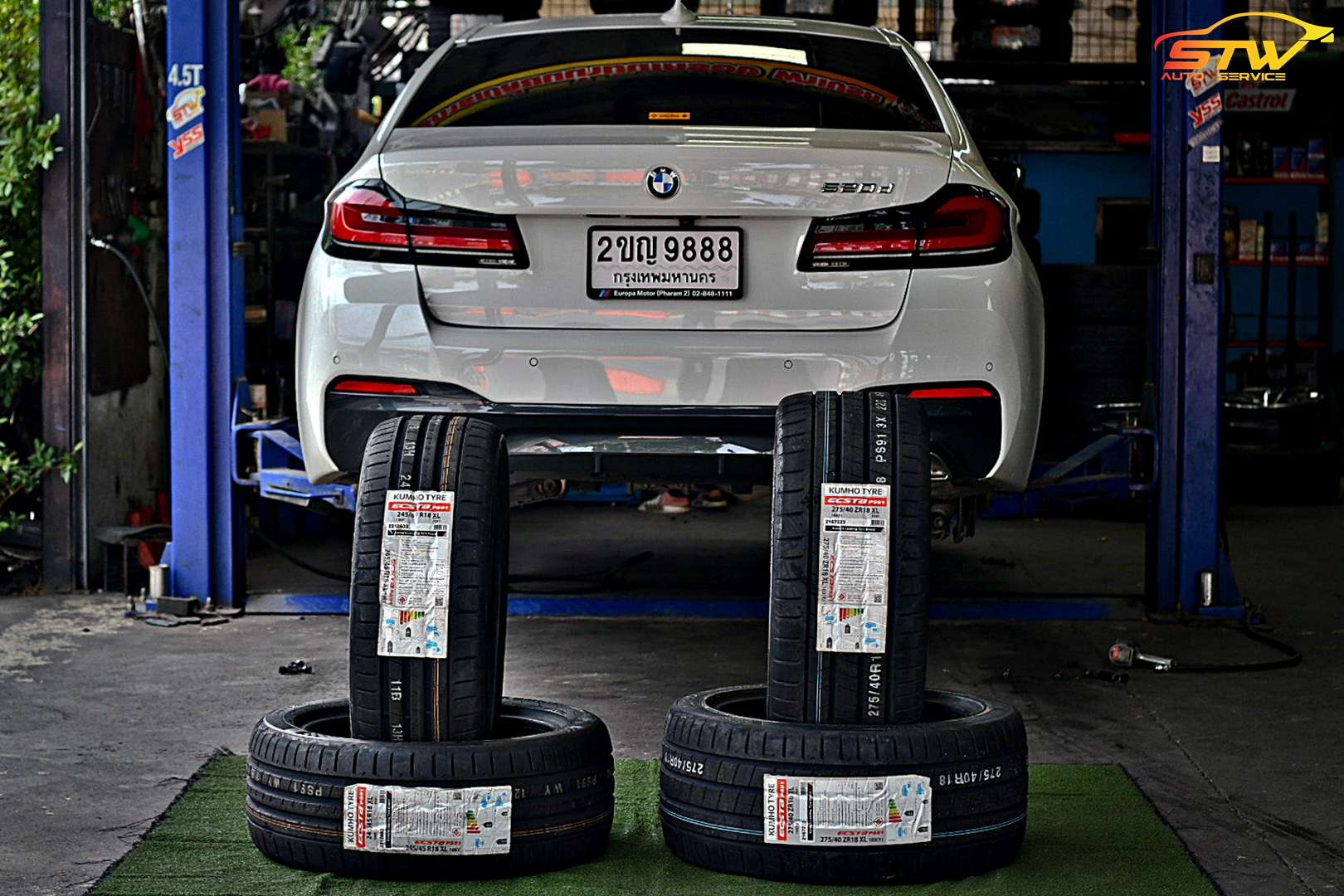 ยาง KUMHO ECSTA PS91 F 245/45R18 100Y R 275/40R18 103Y ติดตั้งใส่ BMW Series 5 520d