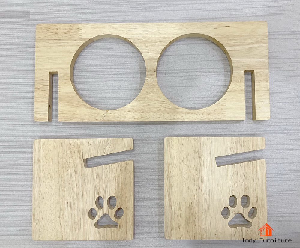 ชุดถ้วยอาหารแมว ไม้ยางพารา รุ่น Cat-01 สีธรรมชาติ