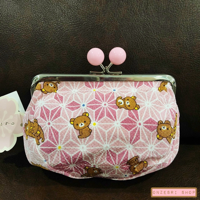 กระเป๋าปิ๊กแป๊ก Rilakkuma Japan Limited ปากปิดเปิดเป็นเหล็ก ผ้าญี่ปุ่นสีชมพู ฐานขยายได้เยอะ ขนาด 13 x 9 x 7 ซม.