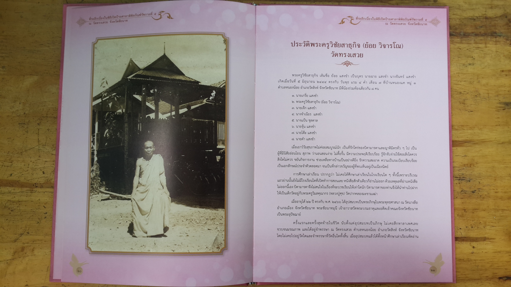 หนังสือที่ระลึกเนื่องในวโรกาส พระเจ้าหลานเธอ พระองค์เจ้าอทิตยาทรกิติคุณ เสด็จเป็นองค์ประธานทรงประกอบพิธีเปิดป้ายศาลาพิพิธภัณฑ์รัชกาลที่ ๕ ณ วัดทรงเสวย จังหวัดชัยนาท