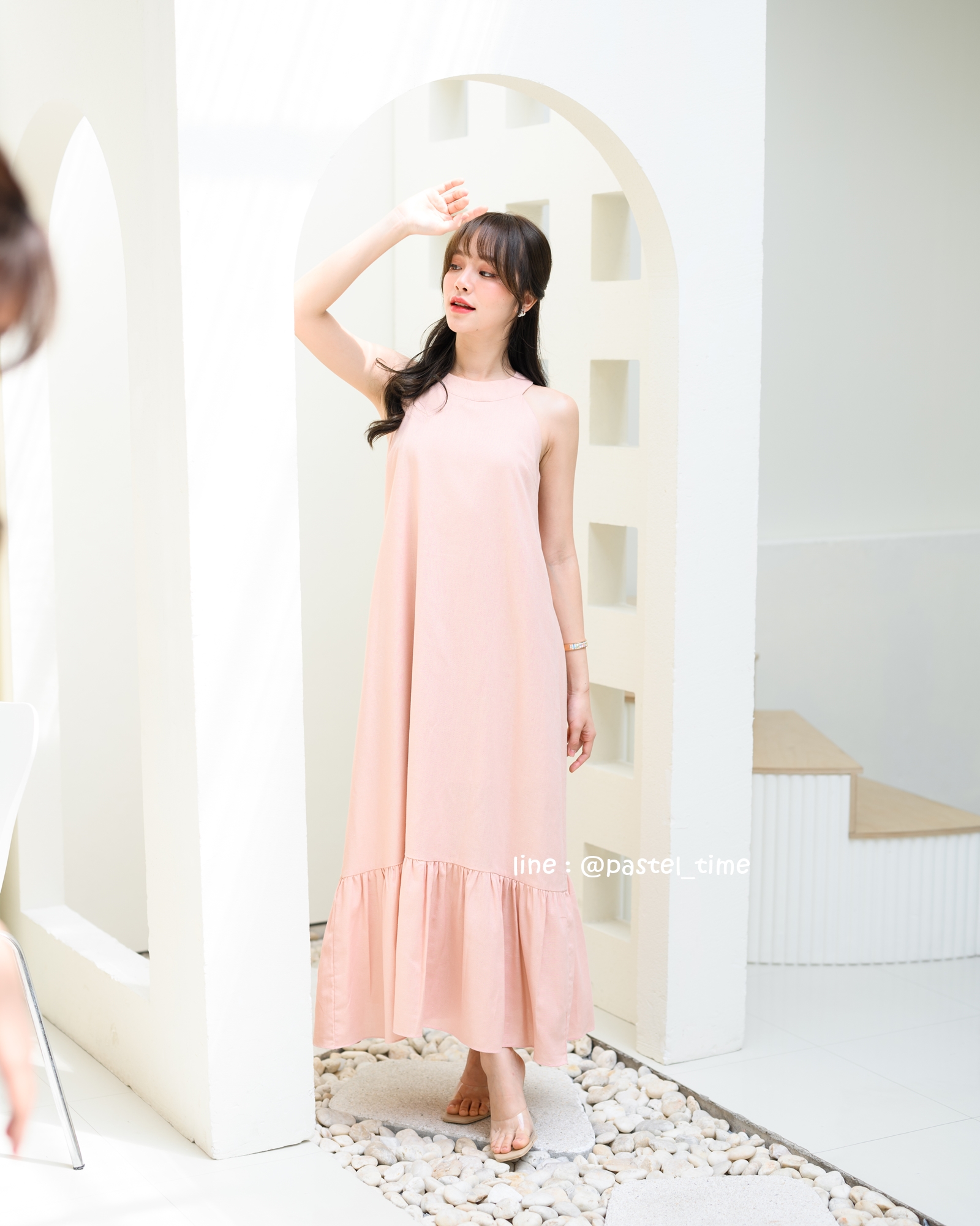 Clio Vest Linen Maxi dress - สีชมพู