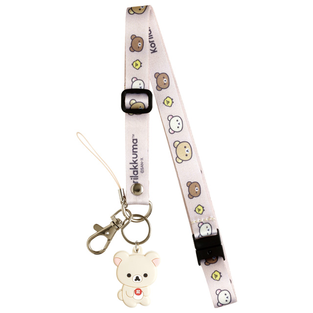 สายคล้องคอ/บัตร มีที่ห้อยมือถือตรงปลาย ลาย แบบ BASIC RILAKKUMA HOME CAFE - Korilakkuma ตรงปลายมีตัวห้อยน่ารัก ๆ ขนาดสาย 40 x 1.5 ซม.