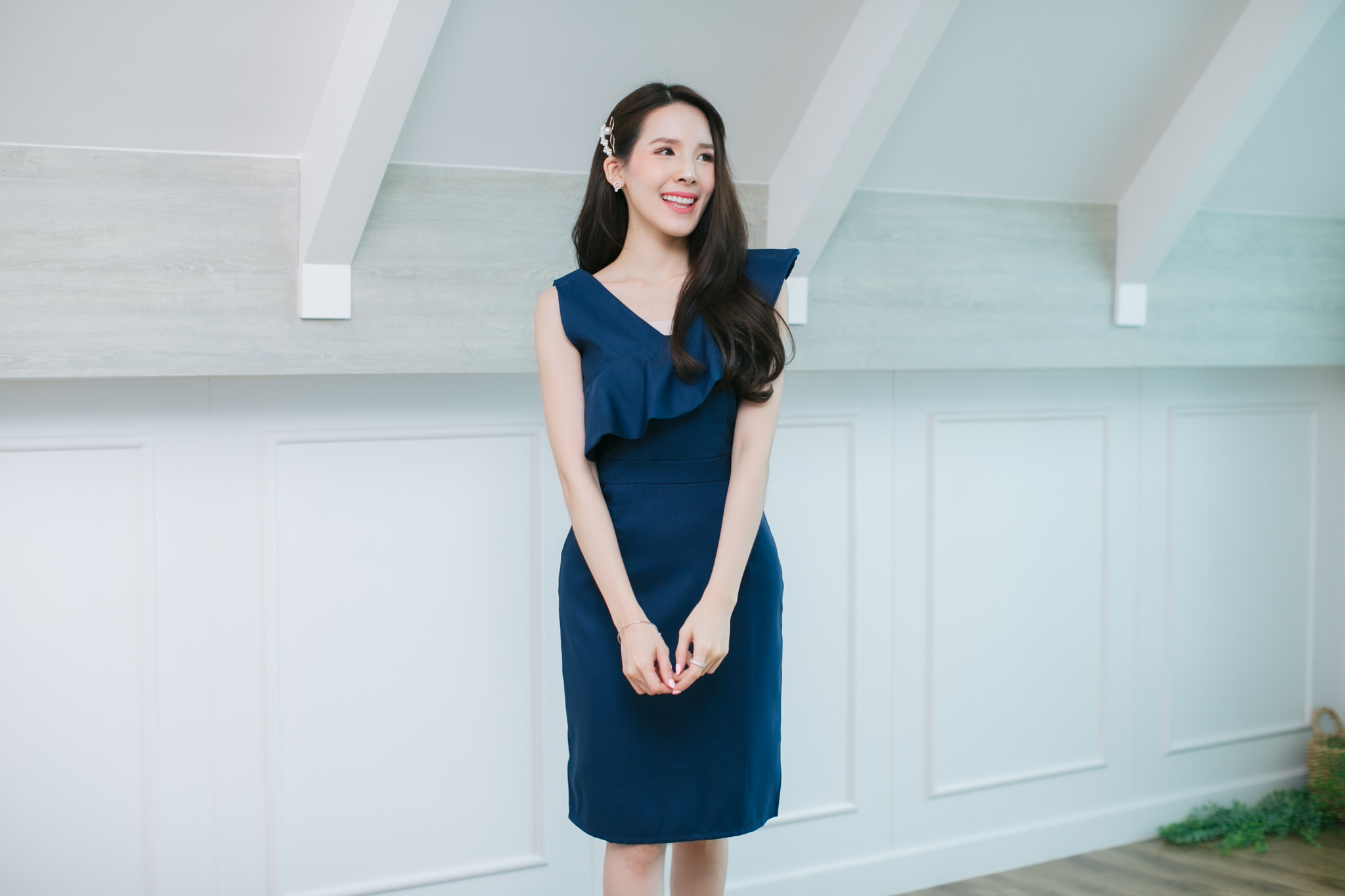 Fanni Ruffle Dress – สีกรม [Made by Pastel Time]