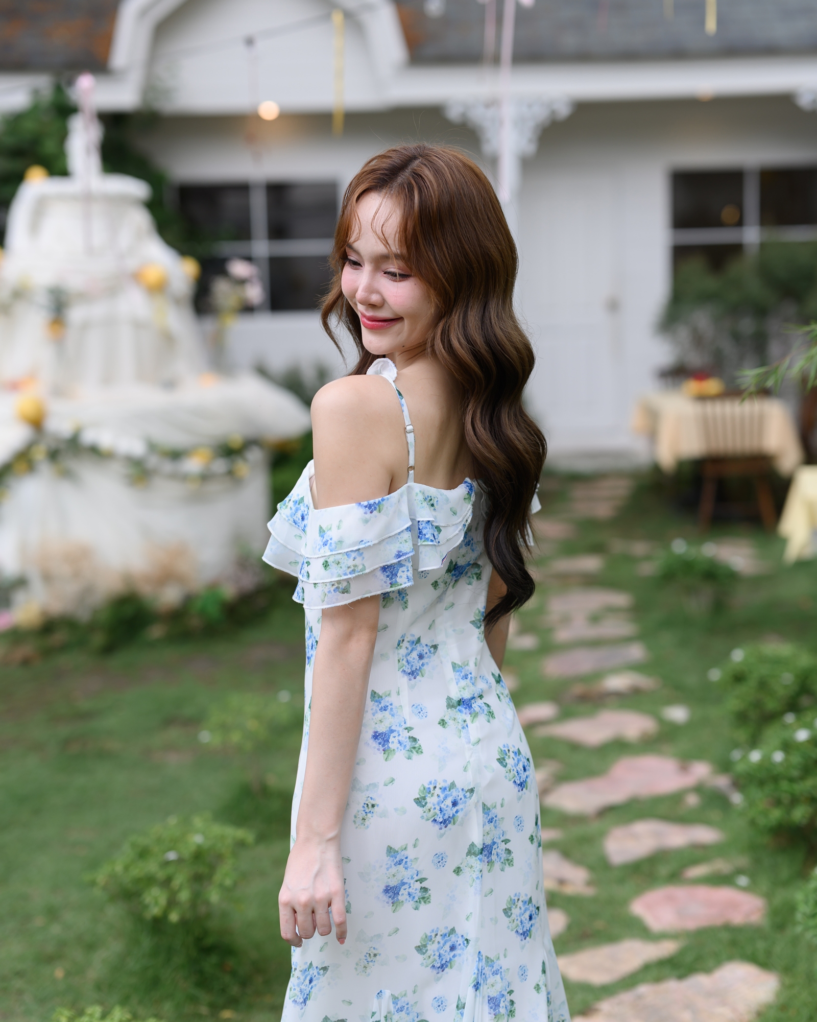 Hydrangea Off-Shoulder Maxi Dress