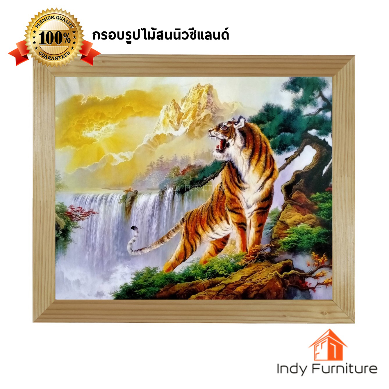 กรอบรูปไม้สนนิวซีแลนด์ เสือเหลียวหลัง น้ำตก ขนาด 57x47ซม. (7367)