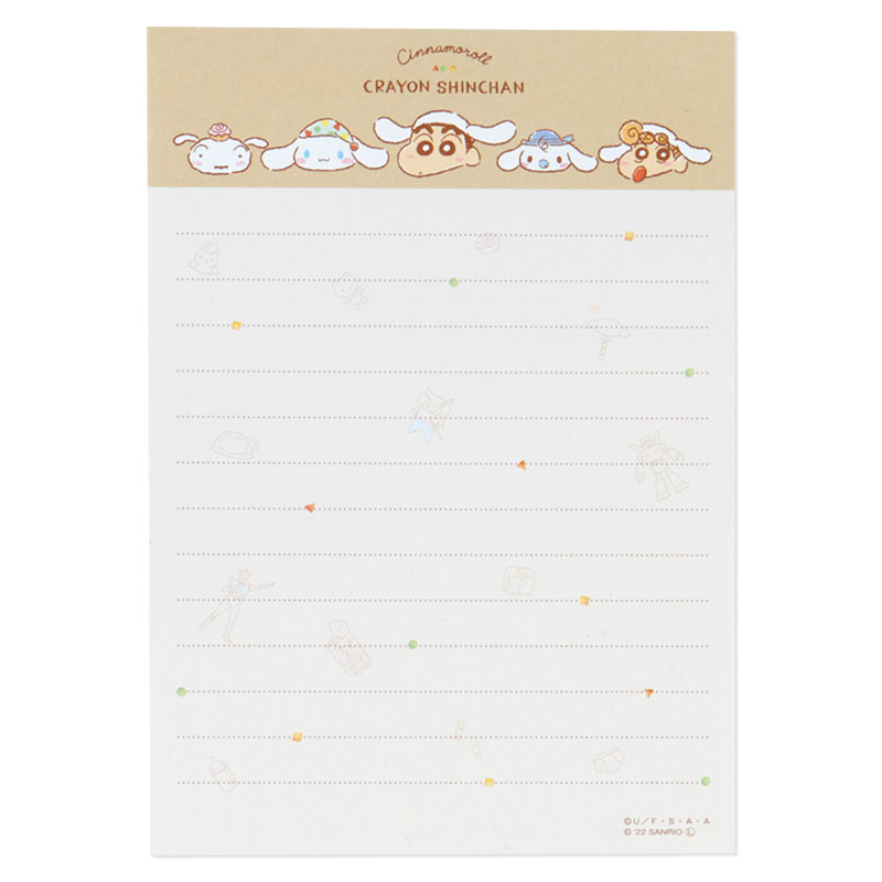 สมุดฉีก Cinnamoroll x Crayon Shinchan แบบสีขาว ขนาด A6 (10.3 x 14.5 x 1.1 ซม.) มี 4 ลาย รวม 100 แผ่น