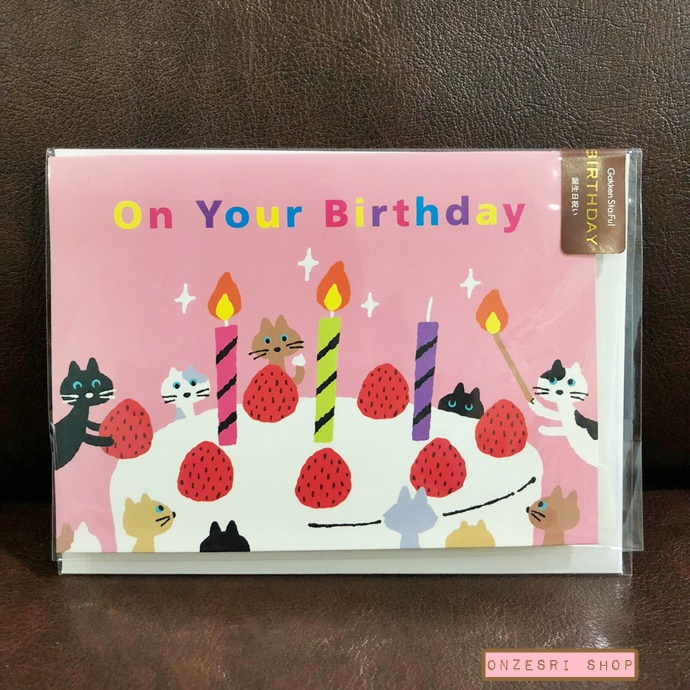 Gakken Sta:Ful Pop Up Birthday Card From Japan ลายแมว Neko สีชมพู ขนาด 11 x 15 ซม.