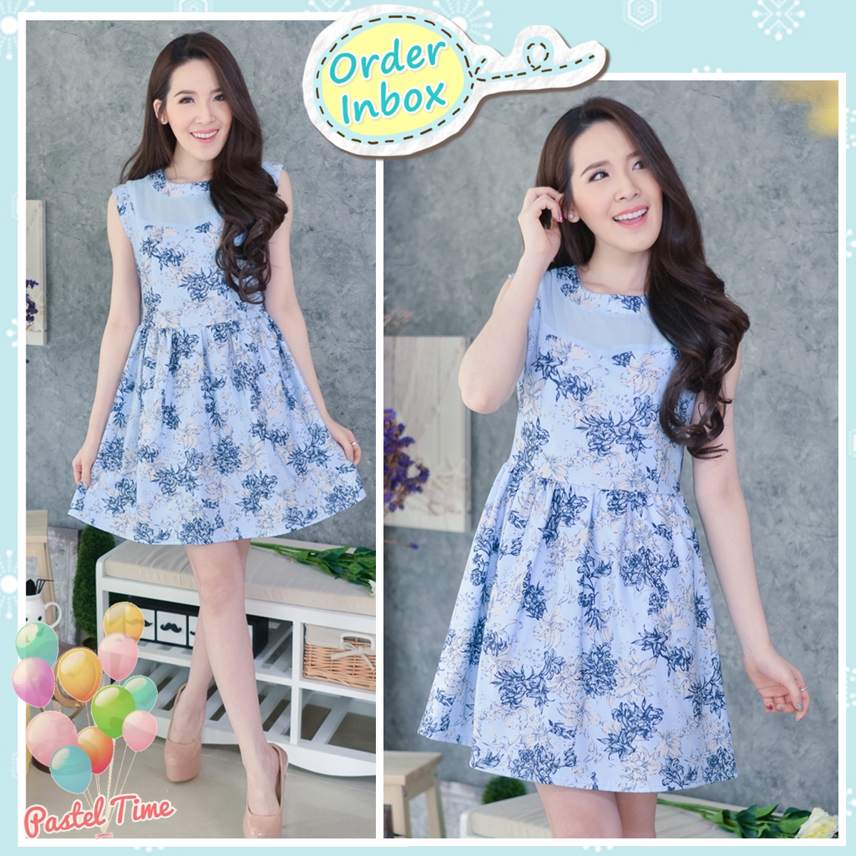 La Fleur Mini Dress – Blue color (สีฟ้า)
