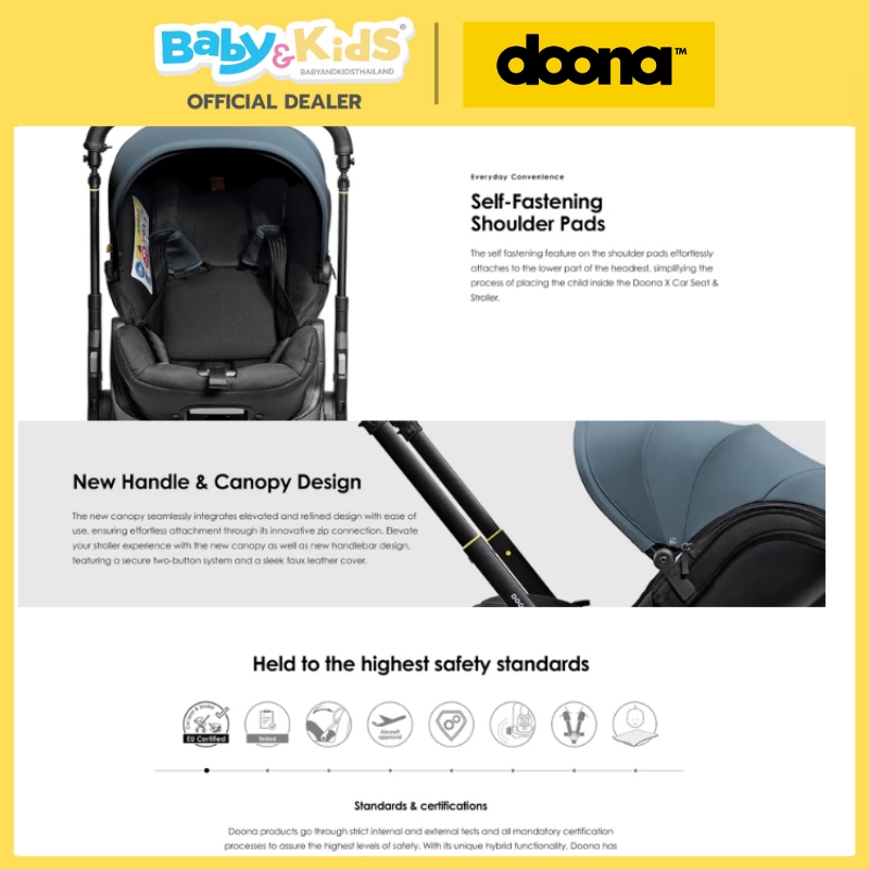 Doona X คาร์ซีท รถเข็นเด็ก คาร์ซีทรถเข็นเด็ก เอนนอนได้ 3 ระดับ มาตรฐาน i-Size รองรับน้ำหนักถึง 13 กก. สี Nitro Black