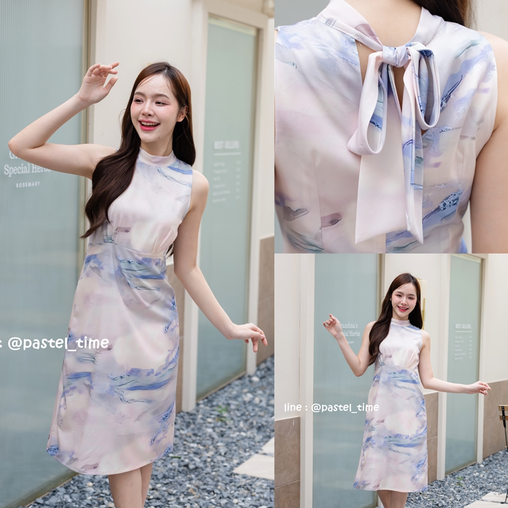 Milly Bow Dress : Violet Candy โทนสีชมพู-ฟ้า-ม่วง **มีแต่ XL**