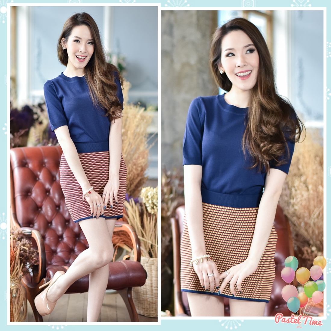 Hipster Knit Top + Mini Skirt Set (เซทเสื้อ+กระโปรง)