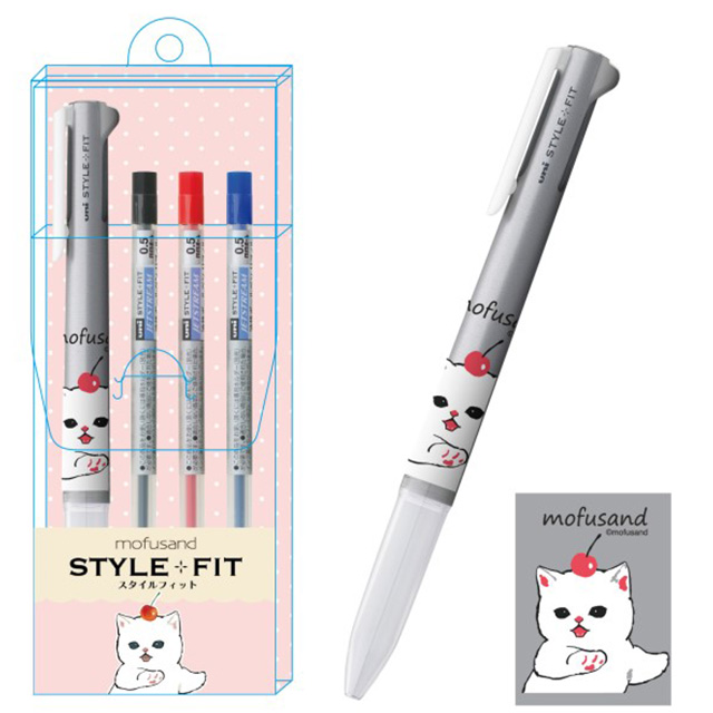 เซ็ตปากกา Uni Style Fit พร้อมไส้ ลายน้องแมว Mofusand Cherry จากญี่ปุ่น เป็นปลอกปากกา ใส่ได้ 3 ไส้ พร้อมไส้ 0.5 รวม 3 สี (Black, Blue, Red)