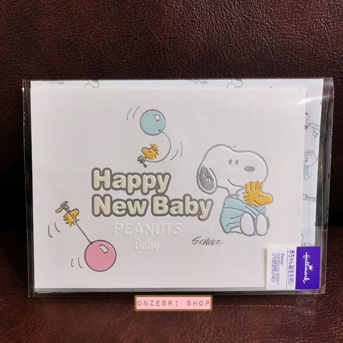 New Baby Birthday Card จาก Hallmark Japan การ์ดอวยพรต้อนรับเด็กแรกเกิด ลาย Happy New Baby (Snoopy Peanuts Baby) ขนาด 13.2 x 10 ซม.