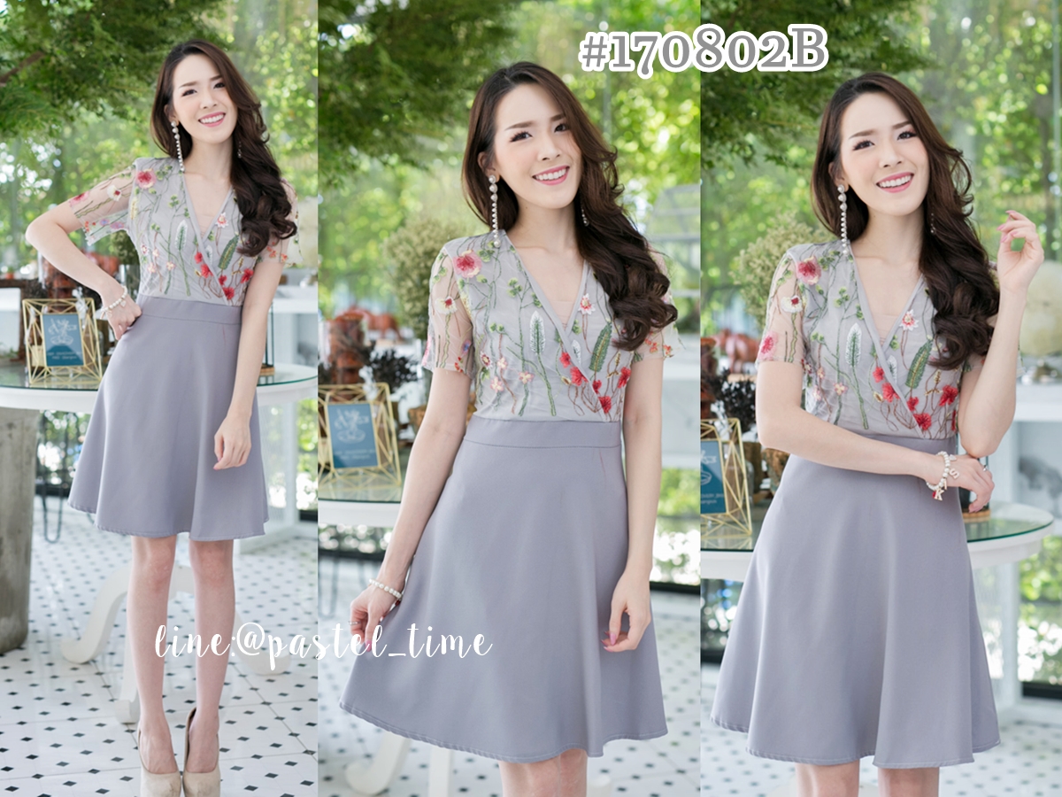 Sweet Garden Dress – สีเทา