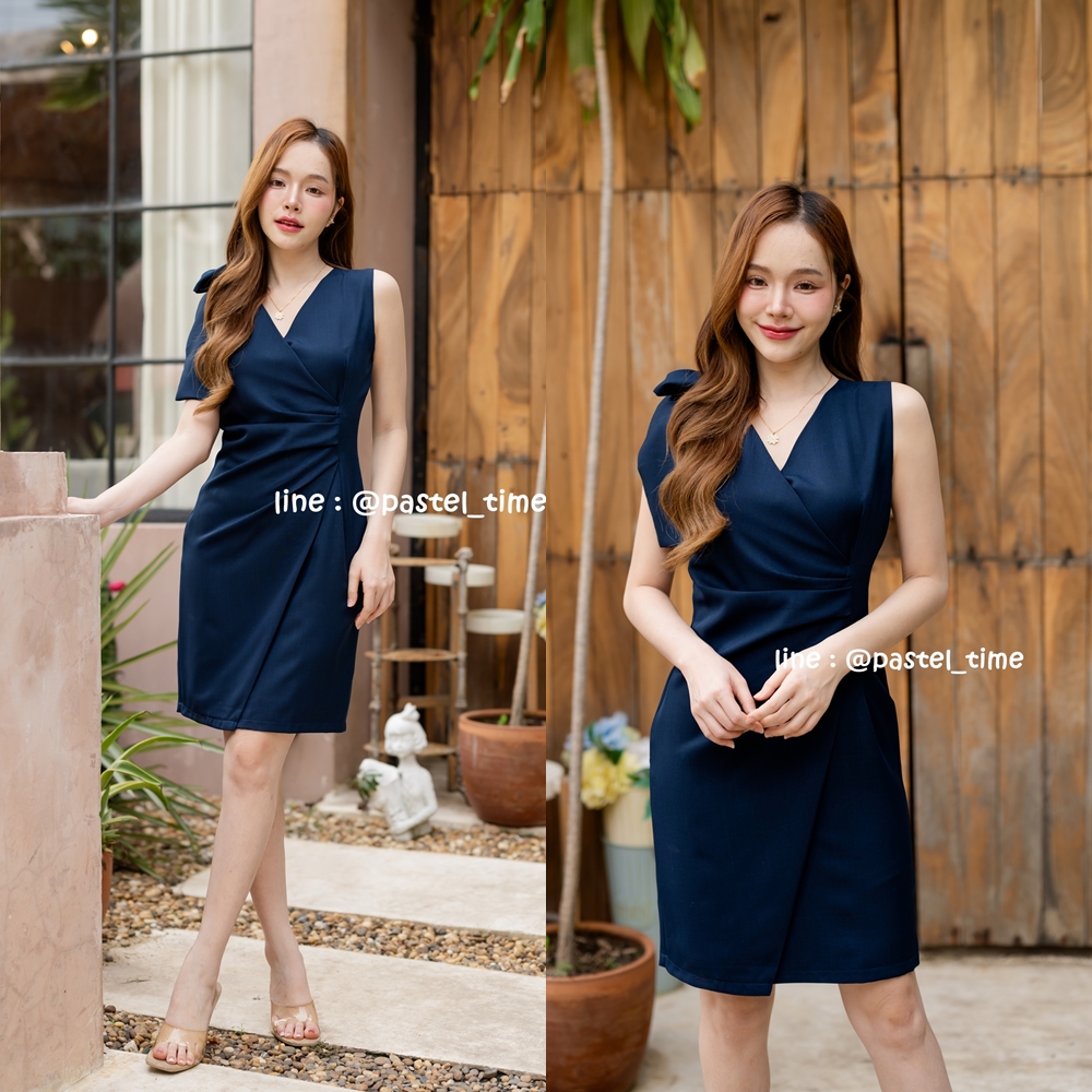 Dacia Bow Shoulder Dress – กรม