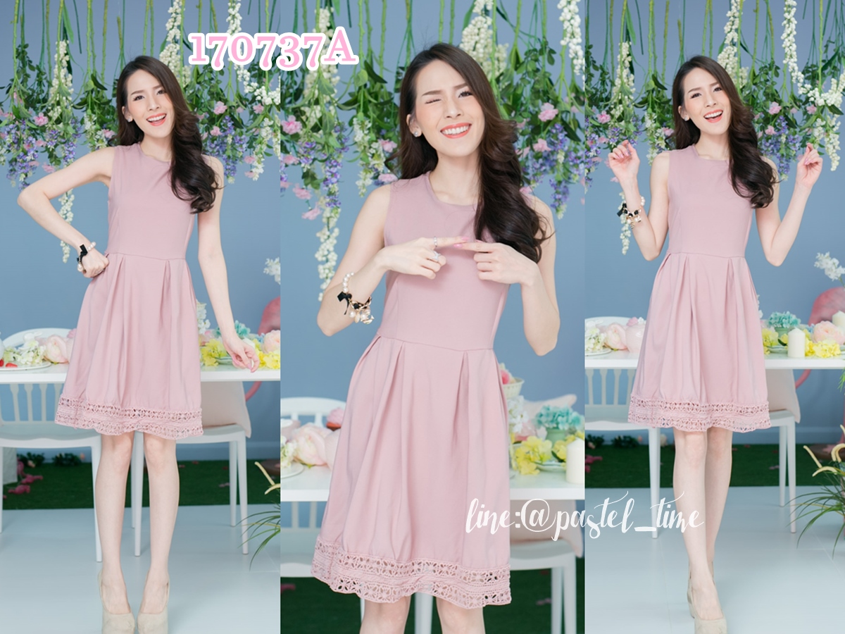Andrea Lace Trim Dress – Nude Pink สีชมพูนู้ด