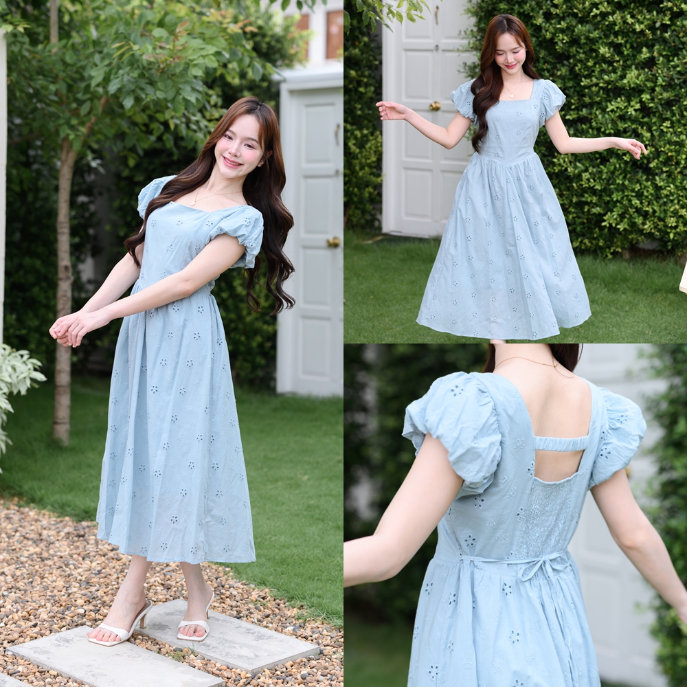 Princess Lace Midi Dress : สีฟ้า