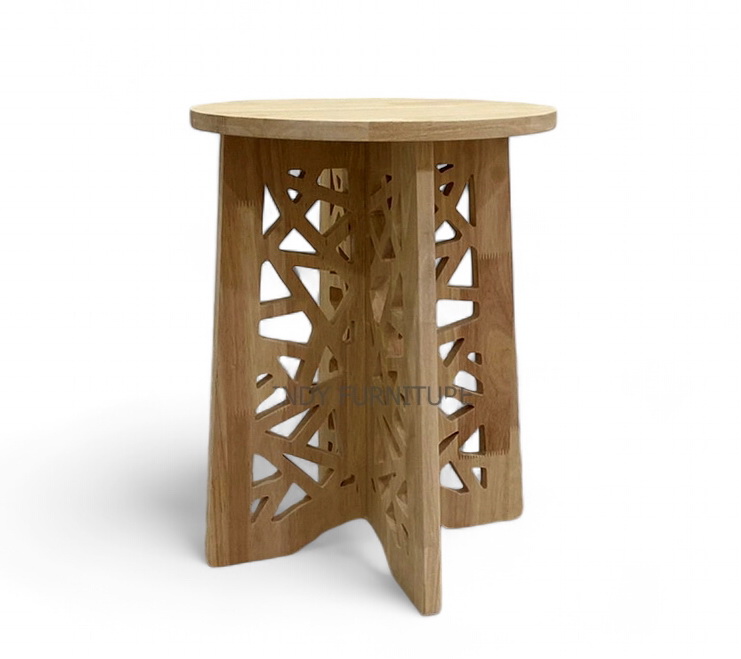 โต๊ะข้างกลม สตูลกลม ไม้ยางพารา รุ่น Zigzag สีธรรมชาติ