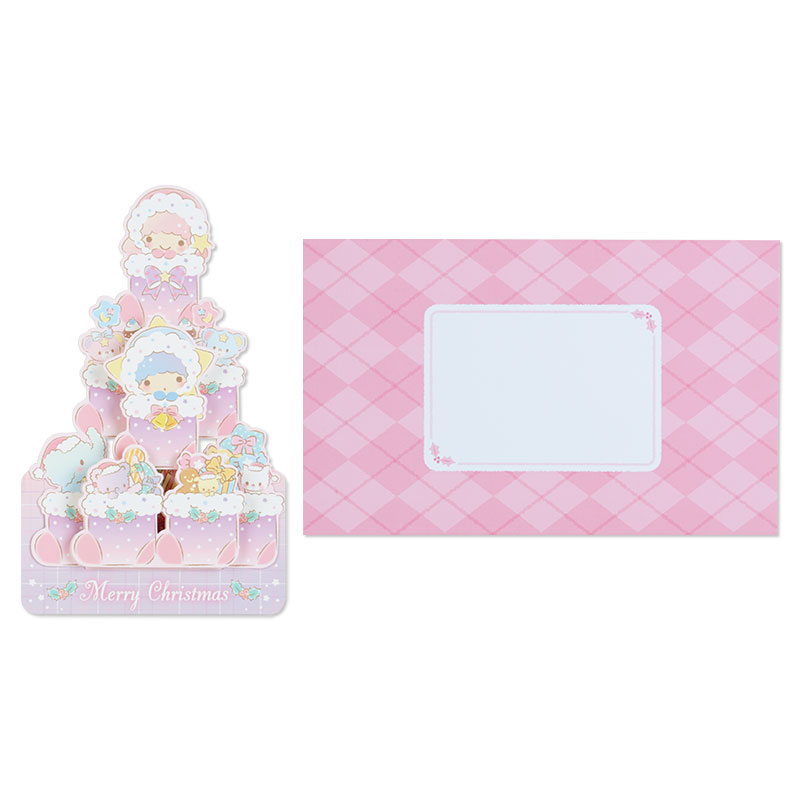 Sanrio Christmas Pop Up Card From Japan การ์ดอวยพรลาย Little Twin Stars กางออกมาเป็นต้นคริสต์มาสได้น่ารัก ขนาด 18.8 x 13 x 7.2 ซม.