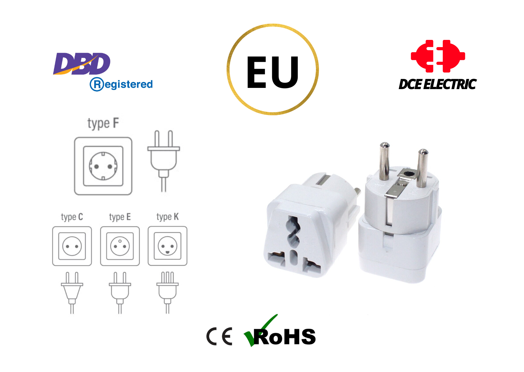 DCE high quality ปลั๊กแปลงเยอรมัน ฝรั่งเศส จอร์เจีย รัสเซีย มาตรฐาน CE และ RoHS หัวแปลงปลั๊กไฟยุโรป แบบหลุม Schuko