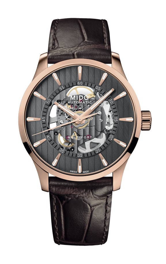 (ประกันศูนย์ไทย) MIDO MULTIFORT SKELETON VERTIGO (Rose Gold สายหนัง) รุ่น M038.436.36.061.00