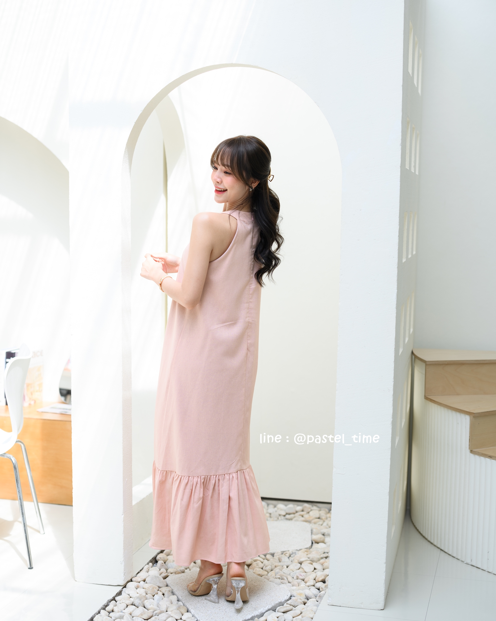 Clio Vest Linen Maxi dress - สีชมพู