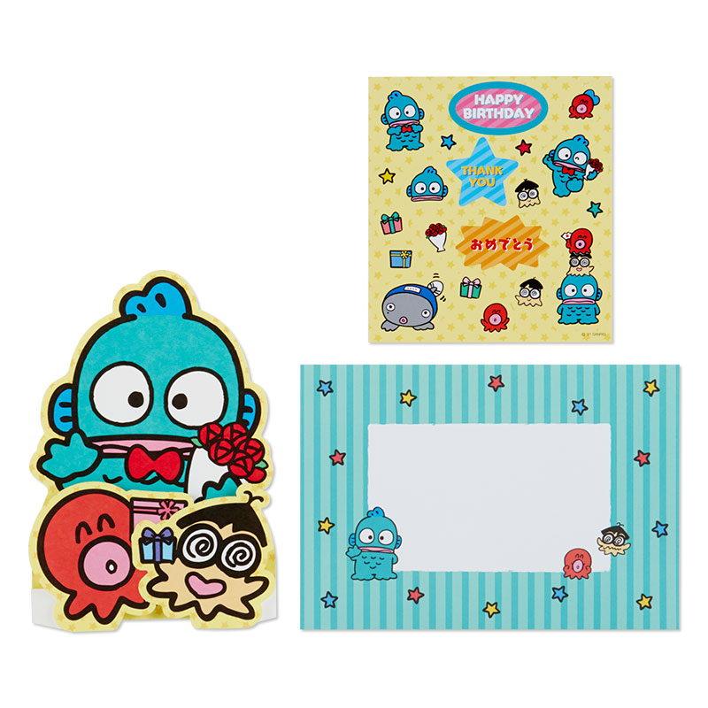 การ์ดเปล่า Sanrio & Seal Card แบบ Hangyodon สามารถเขียนด้านในได้ มีสติกเกอร์น่ารักให้แปะได้ 1 แผ่น มาพร้อมซองลายน่ารักเข้ากัน ขนาดประมาณ 16.2 x 11 ซม.