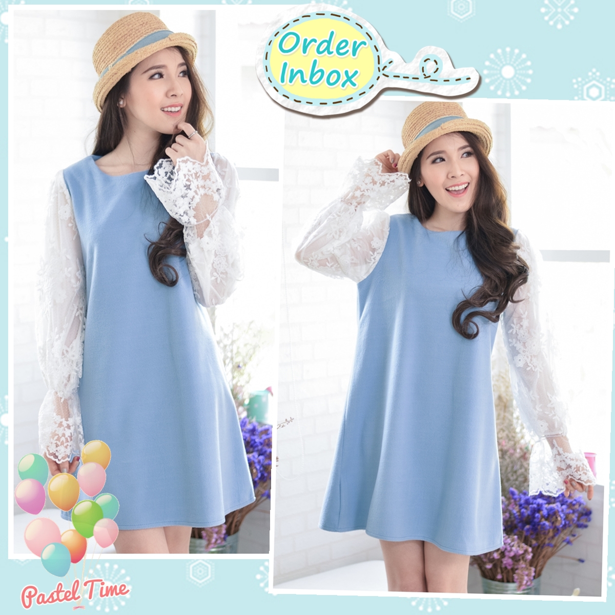 Blue Merci wt Lace Sleeve Dress