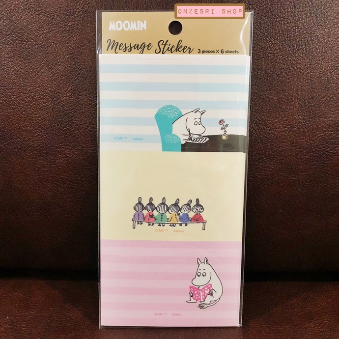 สติกเกอร์ Moomin Message Sticker แผ่นใหญ่ ลาย Writing ขนาดแผ่นละ 8.5 x 5.5 ซม. มี 3 ลาย รวม 18 แผ่น ใช้แปะสิ่งของ พัสดุ ได้