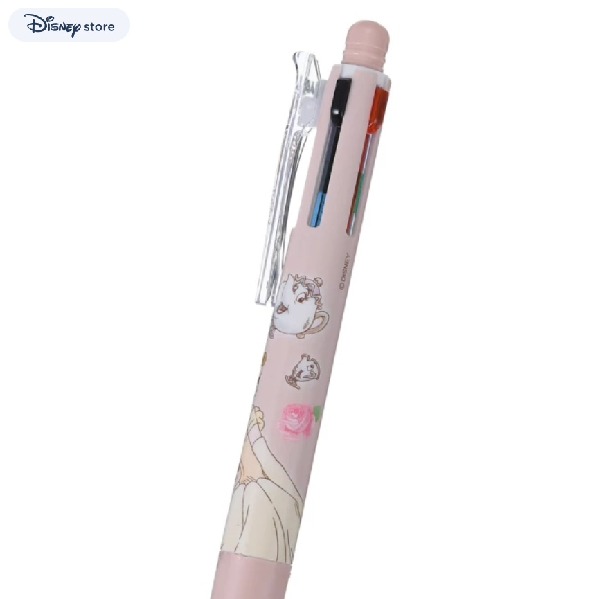 ปากกาหมึกเจล Sarasa Multi 4+1 เป็นปากกาหมึก 4 สี (ดำ แดง น้ำเงิน เขียว) และดินสอกดในแท่งเดียวกัน ลาย Belle (Beauty and the Beast) สีชมพู - Bell & Mrs. Potts and Chip มีขายเฉพาะที่ Disney Store Japan เท่านั้น