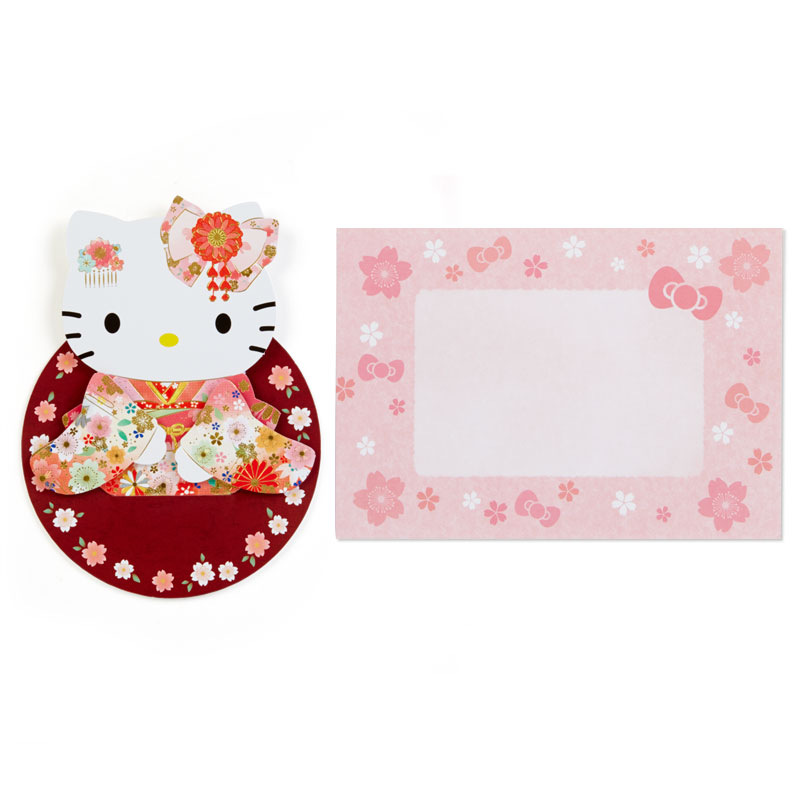 Sanrio Card - Pop up ลาย Hello Kitty Kimono (Japan Limited) แบบนั่ง ด้านล่างเขียนได้ มาพร้อมซองลายน่ารัก ขนาดก่อนกาง 11.5 x 0.5 x 15.5 ซม.