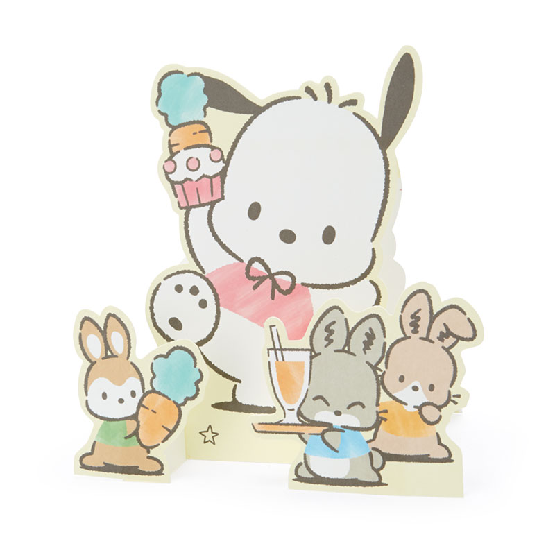 การ์ดเปล่า Sanrio & Seal Card แบบ Pochacco สามารถเขียนด้านในได้ มีสติกเกอร์น่ารักให้แปะได้ 1 แผ่น มาพร้อมซองลายน่ารักเข้ากัน ขนาดประมาณ 16.2 x 11 ซม.