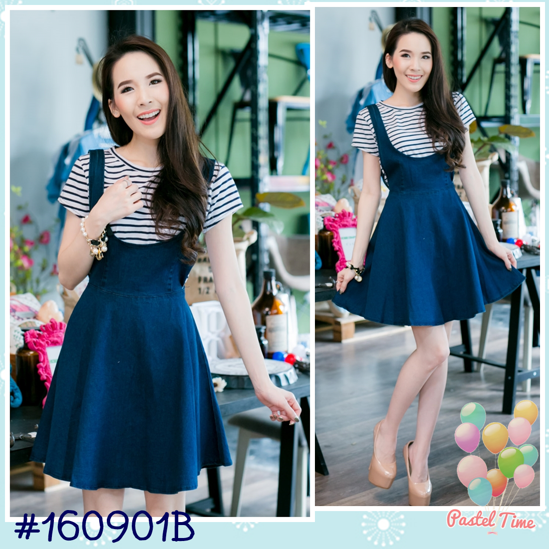 Denim Jumper Dress : เอี๊ยมกระโปรงยีนส์ – สีเข้ม (ไม่รวมเสื้อตัวใน)