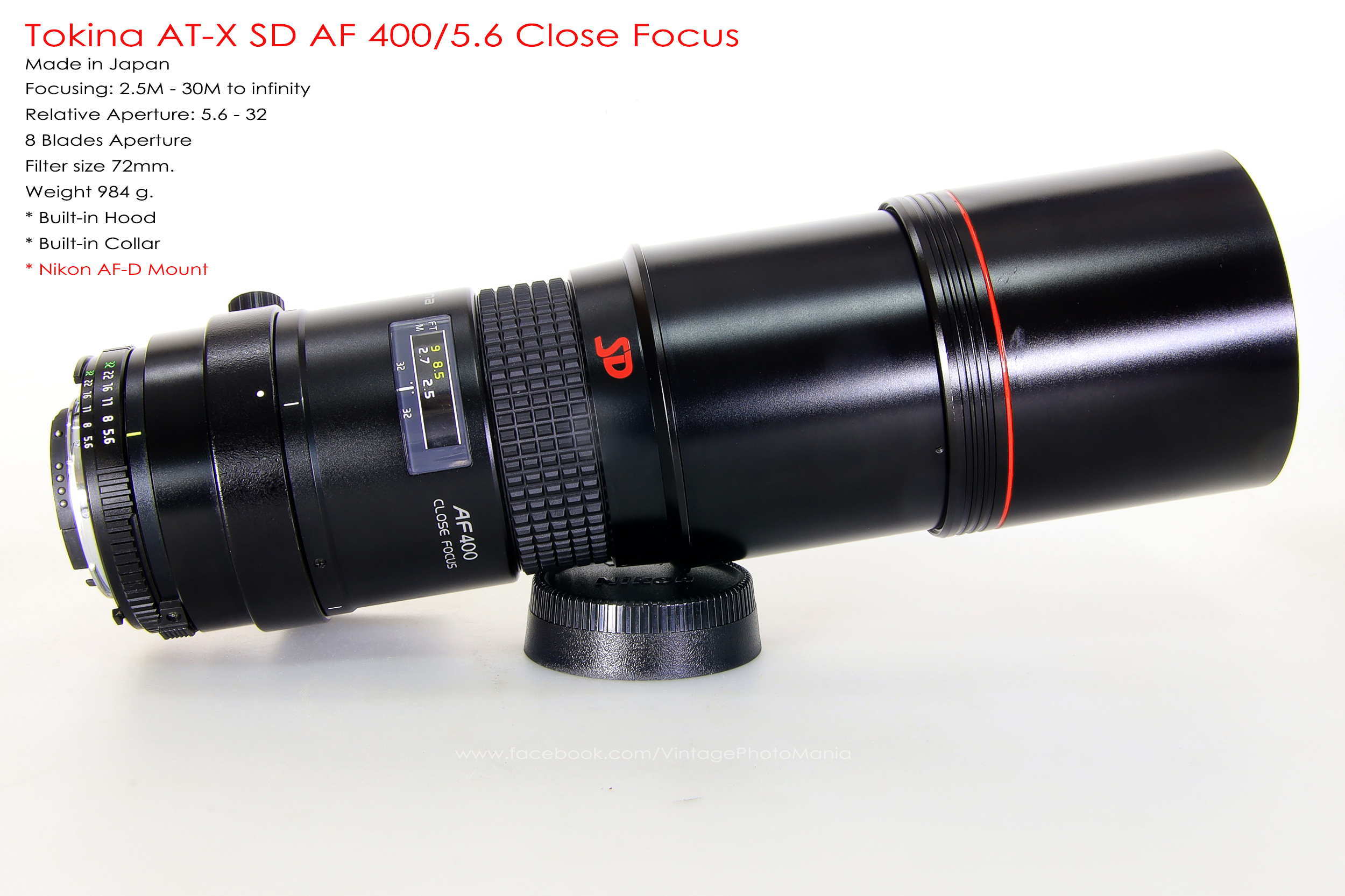 Tokina AT-X AF CLOSE FOCUS AF400 0 | eBay #9014 400mm - F5.6 SD
