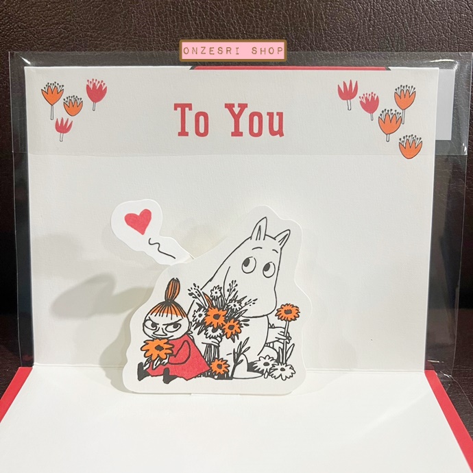 Moomin Pop Up Birthday Card From Japan การ์ดวันเกิดลาย Little My & Moomin สีแดง ขนาด 10 x 13.2 ซม.