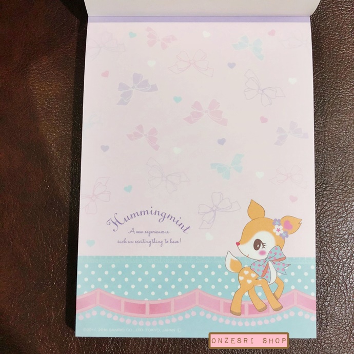 สมุดฉีกลายกวางน้อย Hummingmint สีชมพู จาก Sanrio Japan ขนาด 10.4 x 14.5 ซม. มี 4 ลาย รวม 100 แผ่น