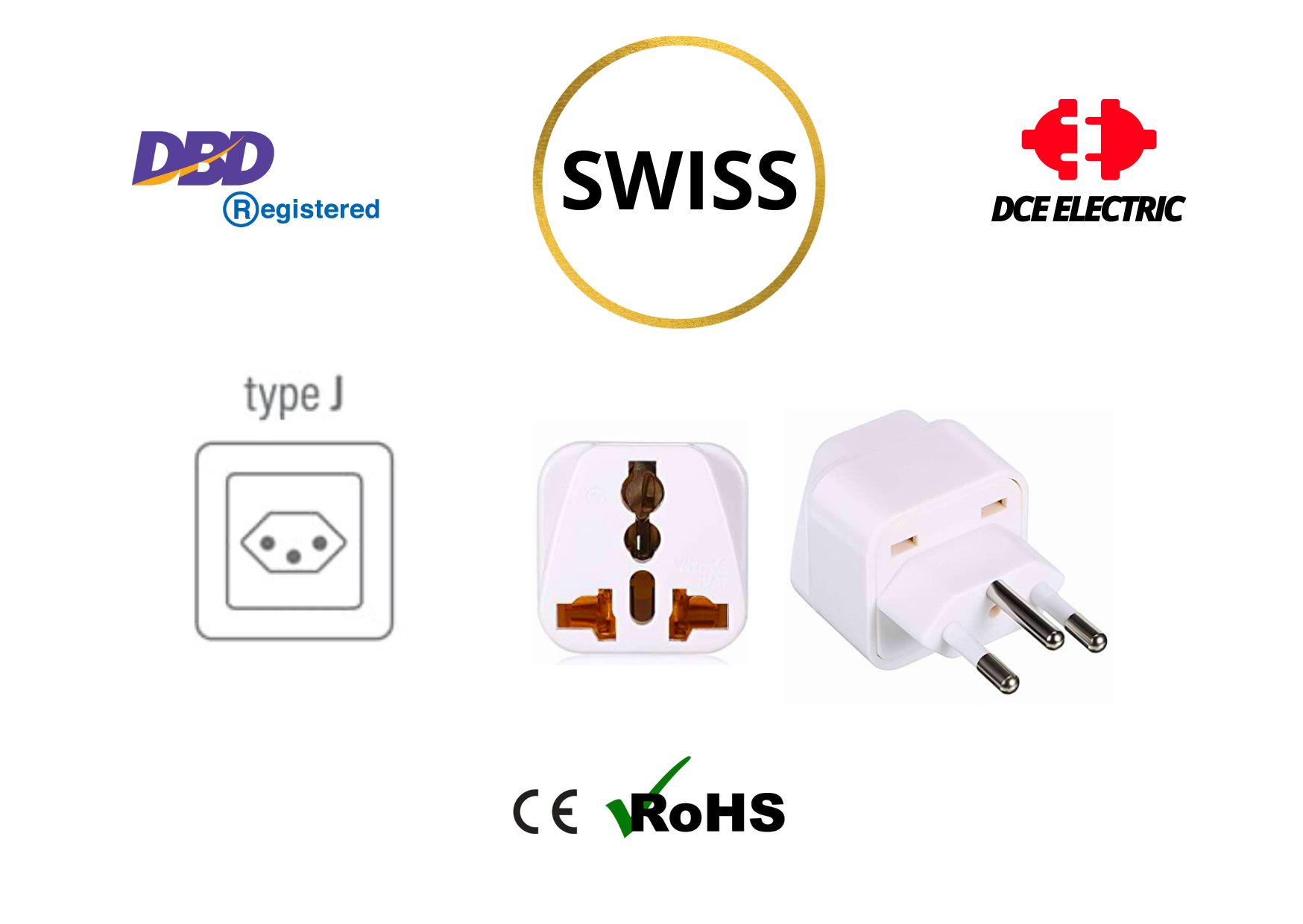 DCE high quality ปลั๊กแปลงสวิตเซอร์แลนด์ ปลั๊กแปลงสวิส Switzerland หัวแปลงปลั๊กไฟสวิตเซอร์แลนด์ สีขาว (Type J)