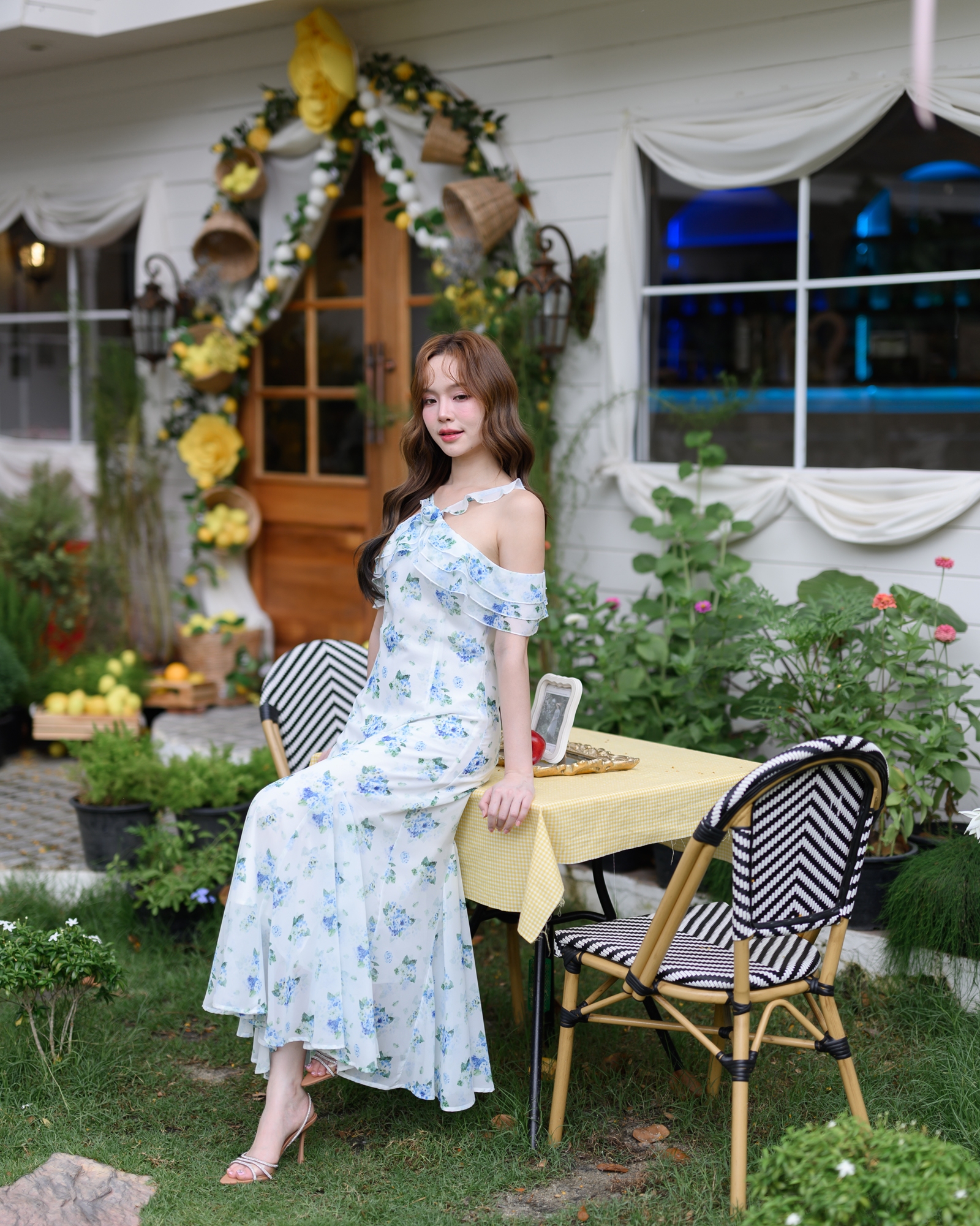 Hydrangea Off-Shoulder Maxi Dress