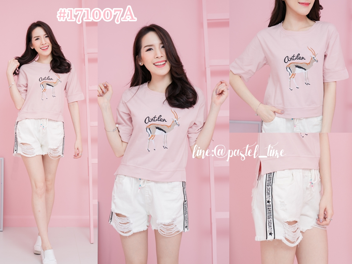 Deer Top + Pants Set : เซทเสื้อ+กางเกง - สีชมพูนู้ด