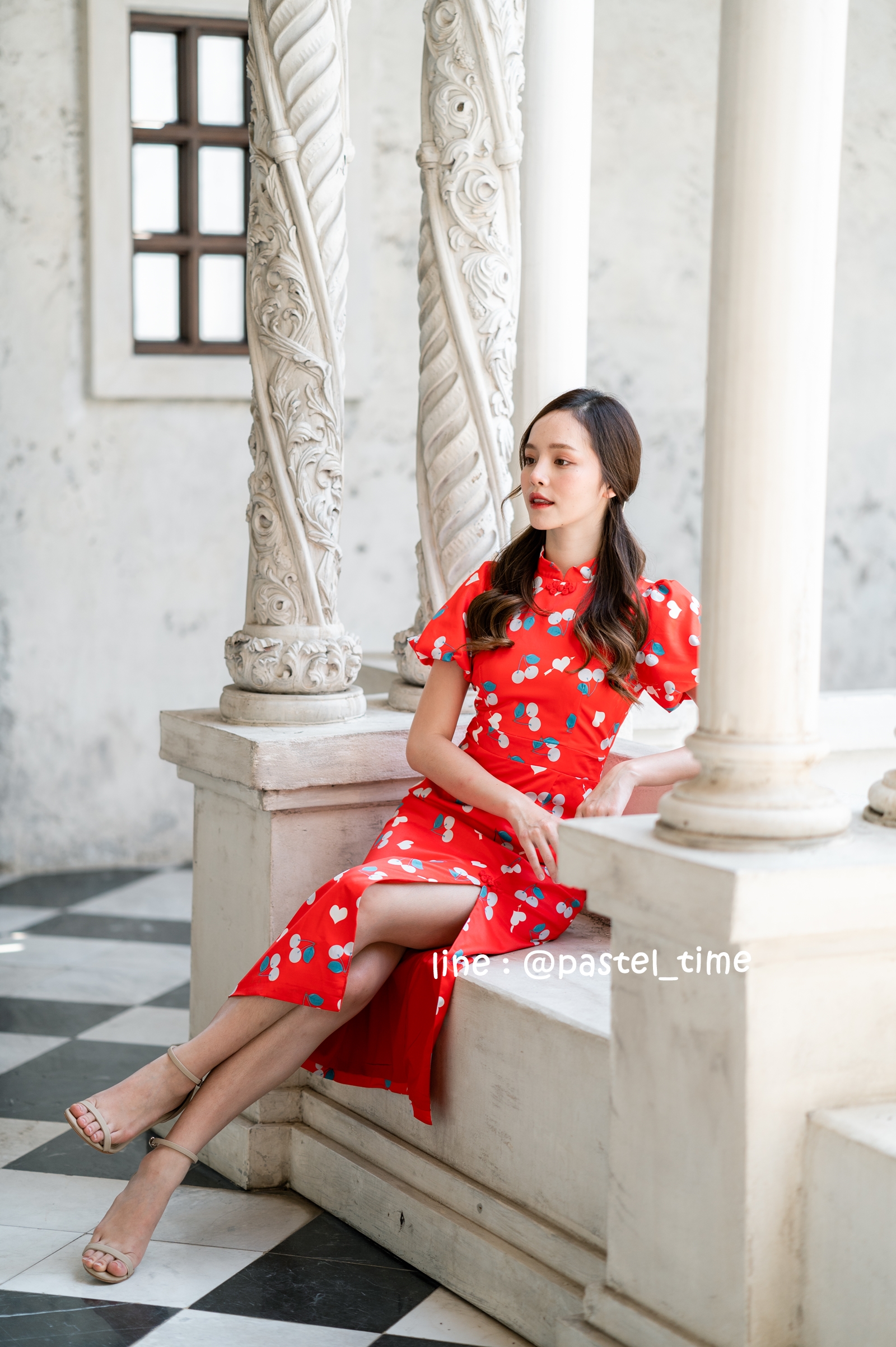 Cherry Ang Pao Dress เดรสกี่เพ้าคอจีนสีแดง