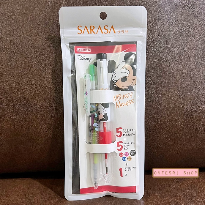 Set ปากกา Zebra Sarasa Clip x Disney จากญี่ปุ่น แบบ Mickey มีปลอก Sarara Select 1 ปลอก พร้อมไส้ 5 สี (หัว 0.5) และปากกา Zebra Sarasa Clip Marble Color หัว 0.5