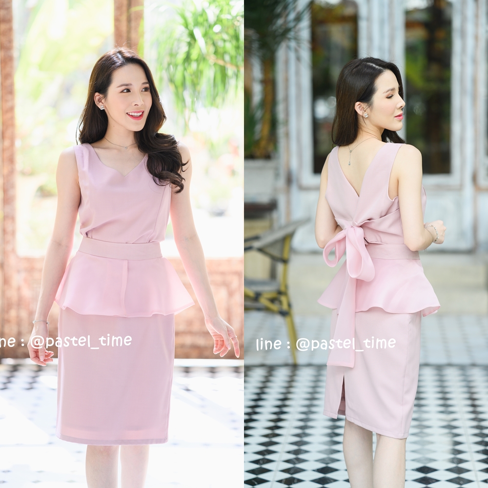 Cassandra Top + Skirt Dress (เซทเสื้อ+กระโปรง) : สีชมพู