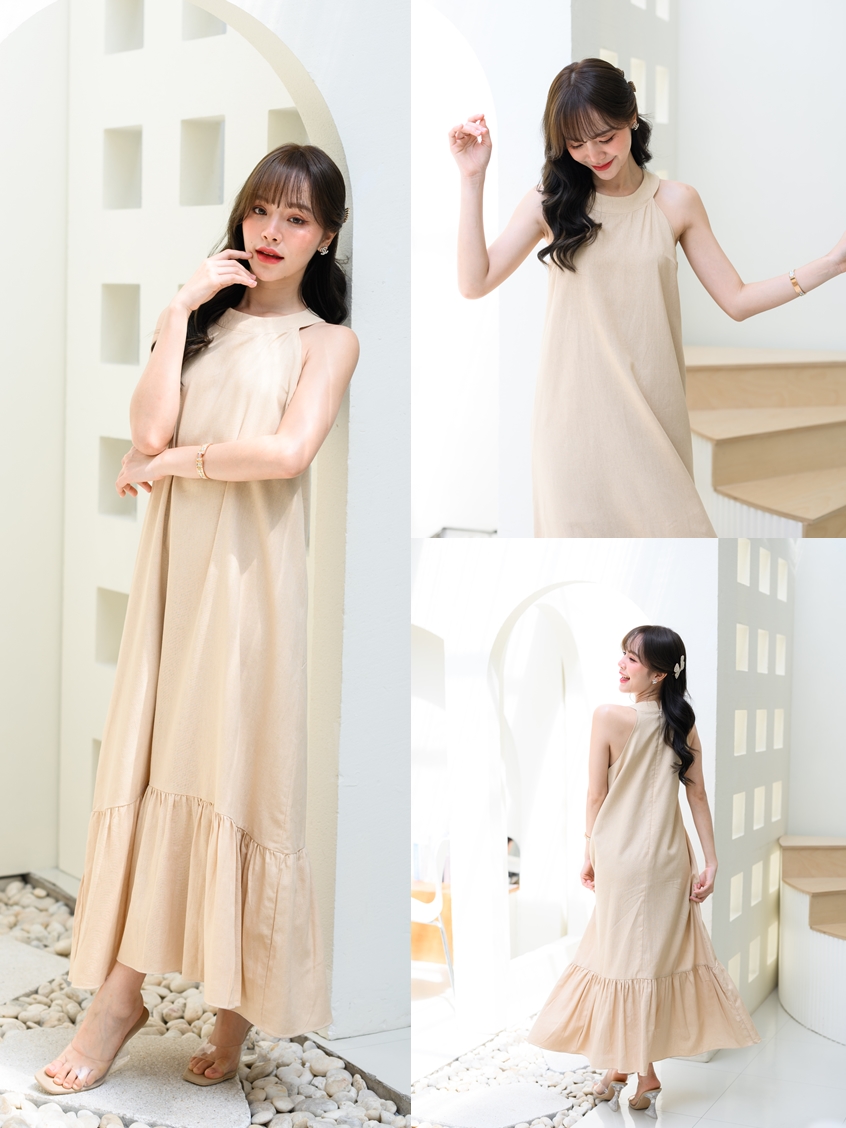 Clio Vest Linen Maxi dress - สีเบจ