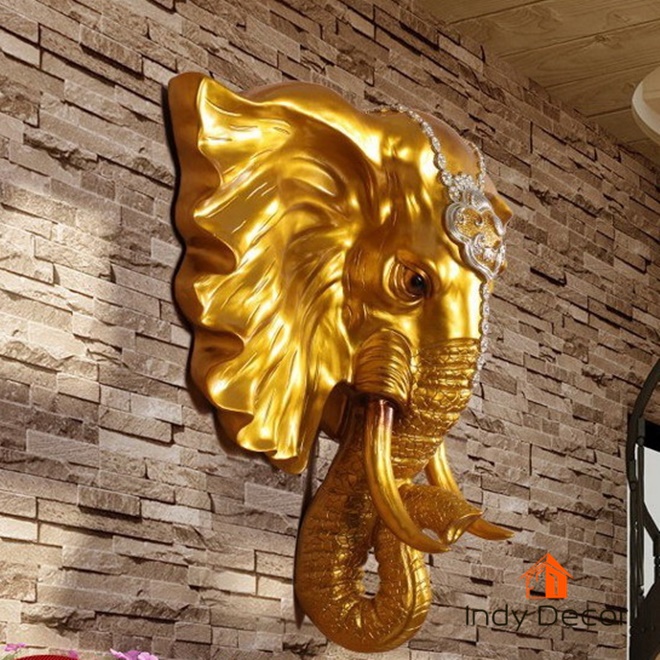 หัวช้างทอง ร่ำรวยเงินทอง ขนาด 55x45x15 ซม. แขวนผนัง เสริมความเป็นศิริมงคล