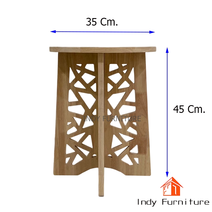 โต๊ะข้างกลม สตูลกลม ไม้ยางพารา รุ่น Zigzag สีธรรมชาติ