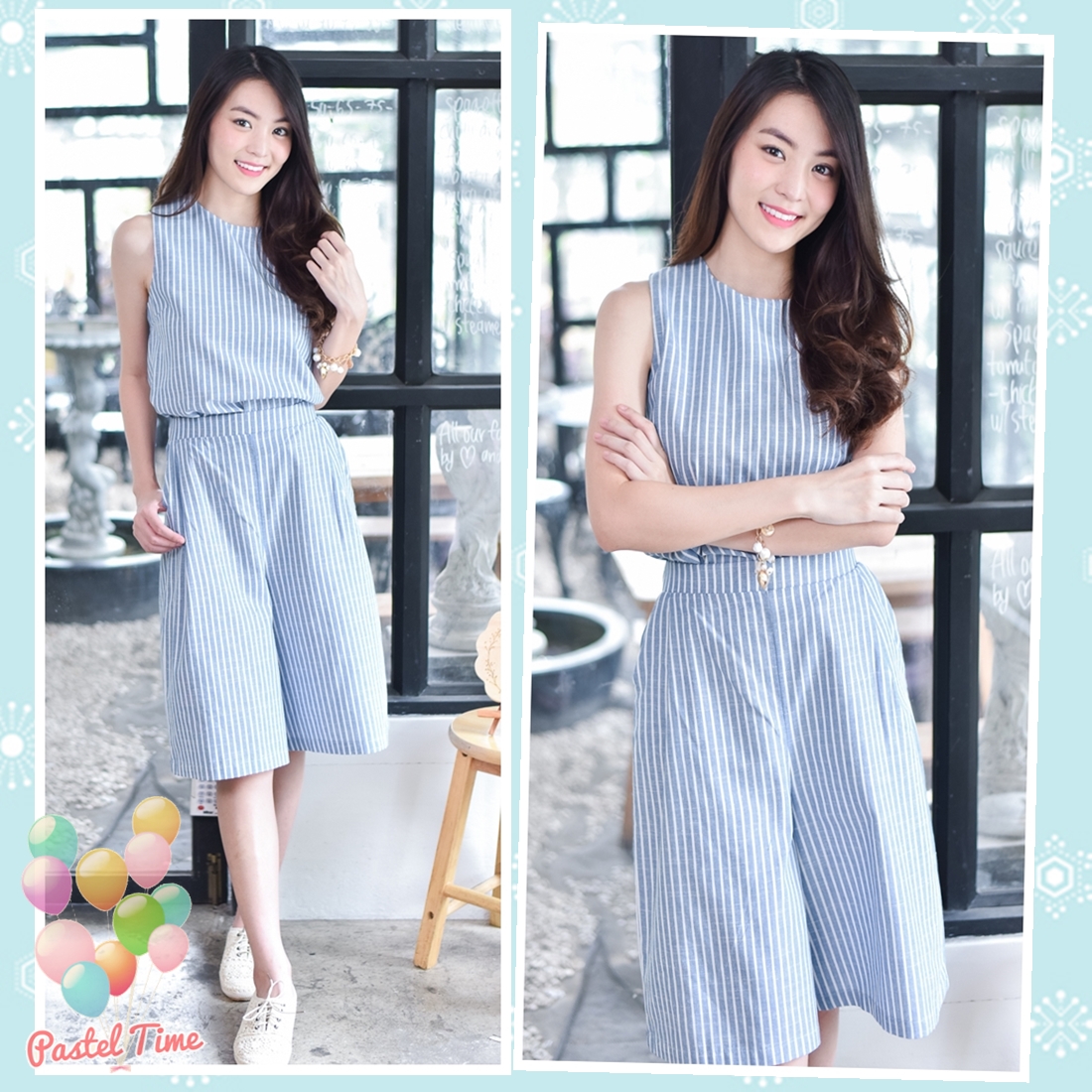 Blue Striped Top + Pants Set (เซทเสื้อ+กางเกง)