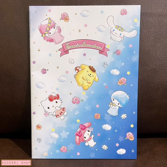 สมุด Sanrio Characters x Asahi Notebook (Limited) รวมลายตัวคาแรคเตอร์ Sanrio สีขาวน้ำเงิน ขนาด 14.8 x 21 ซม. (A5) มี 32 หน้า ของพรีเมียมจาก Asahi ญี่ปุ่น