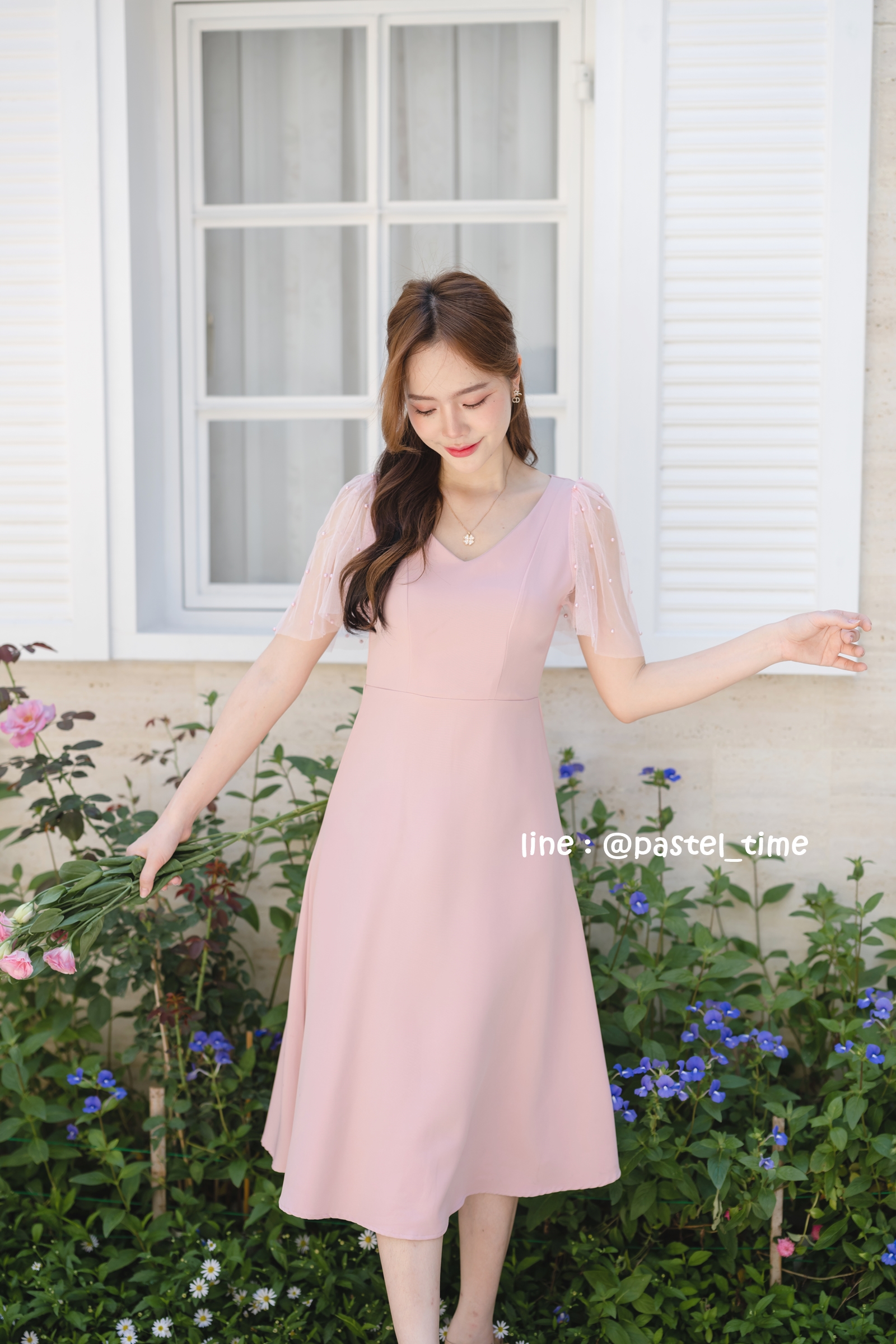 Dear Darling Midi Dress - สีชมพู