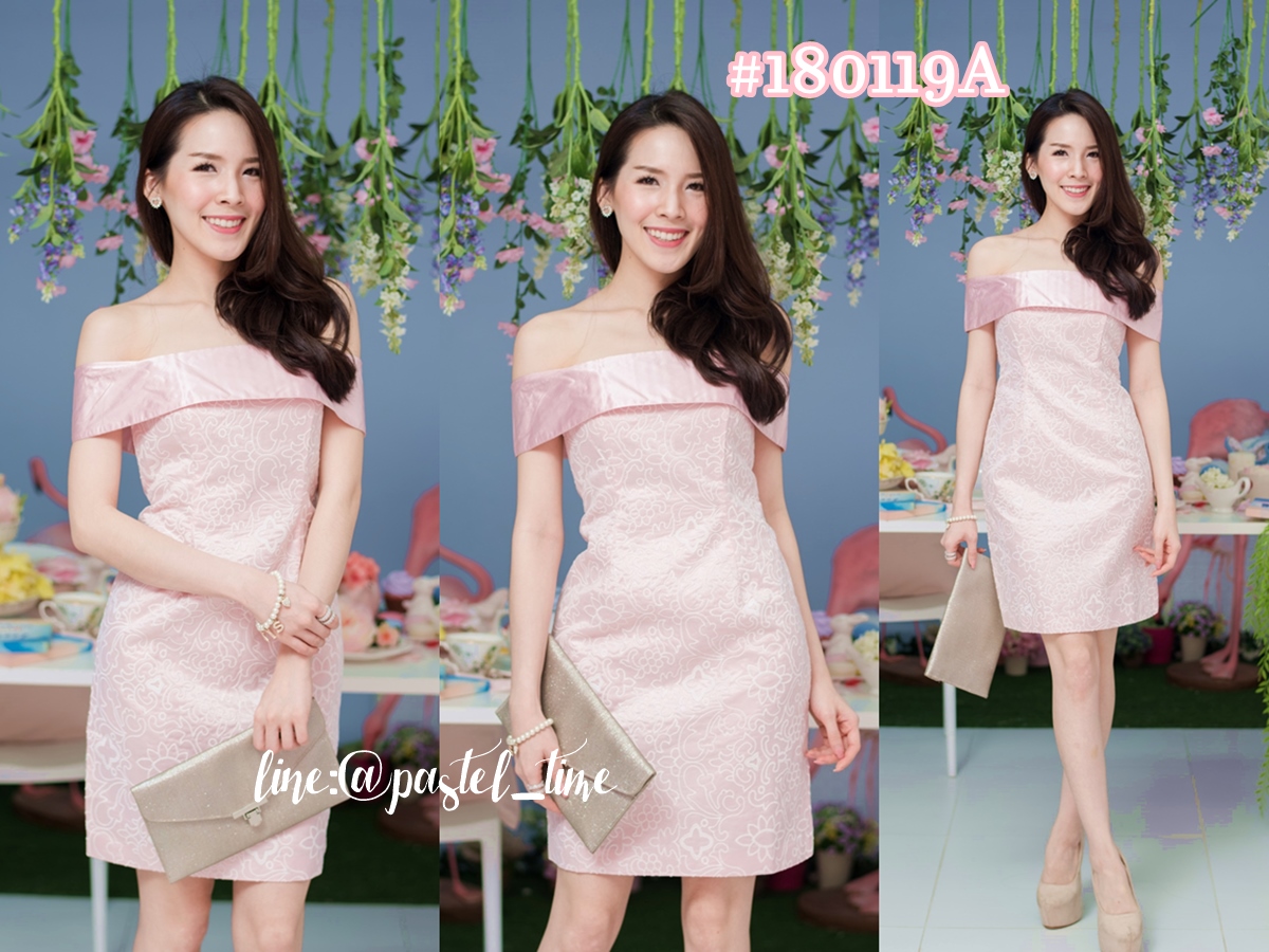 Slyvia Open Shoulder Dress – สีชมพู